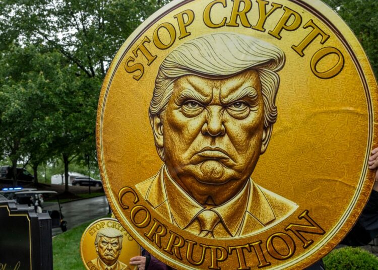 Investors descend on Trump’s golf club for $148m meme coin dinner amid protests | US News