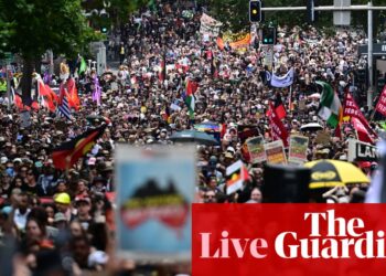 Australia news live: clashes between anti-immigration and Invasion Day protesters in Melbourne; residents near out-of-control bushfire in Victoria urged to evacuate | Australia news