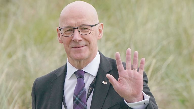 John Swinney ahead of a visit by Donald Trump and Keir Starmer to attend the opening of the Trump International Golf Links.
Pic: PA