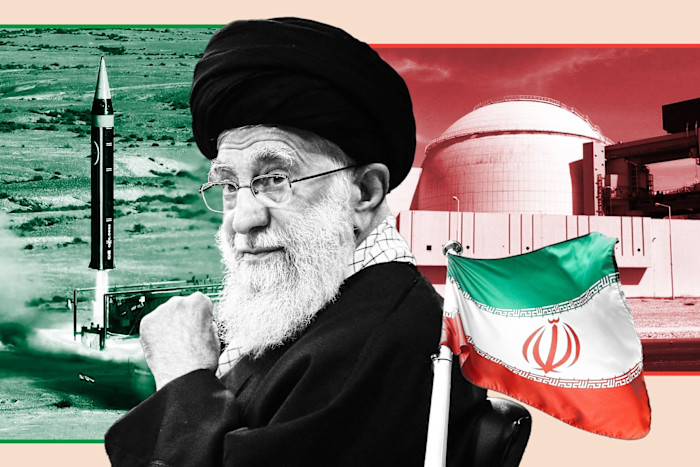 Ayatollah Ali Khamenei with Iranian flag