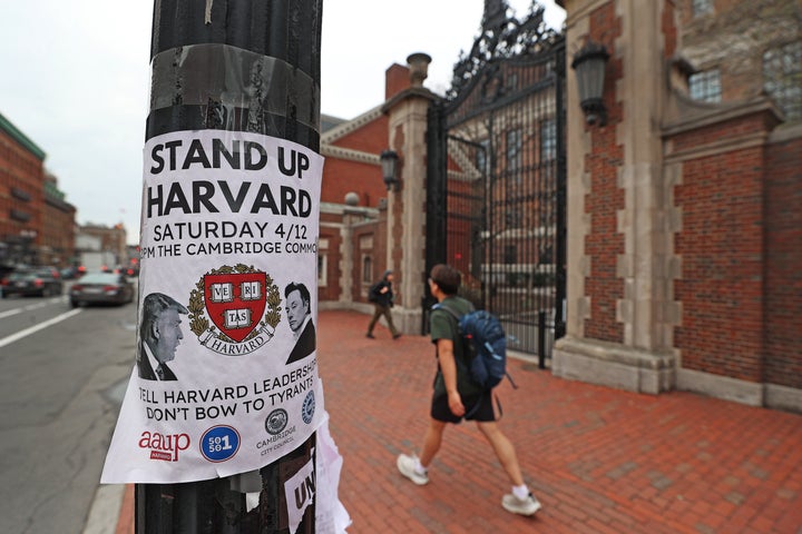 A poster for a protest on a telephone pole at Harvard University on Tuesday.