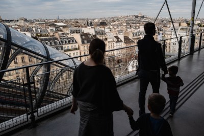 A family with two children visit the 6th floor of the Centre Pompidou on the last weekend before the Museum of Modern Art in Paris France closes on March 09, 2025. (Photo by Stéphane Ouzounoff / Hans Lucas / Hans Lucas via AFP)