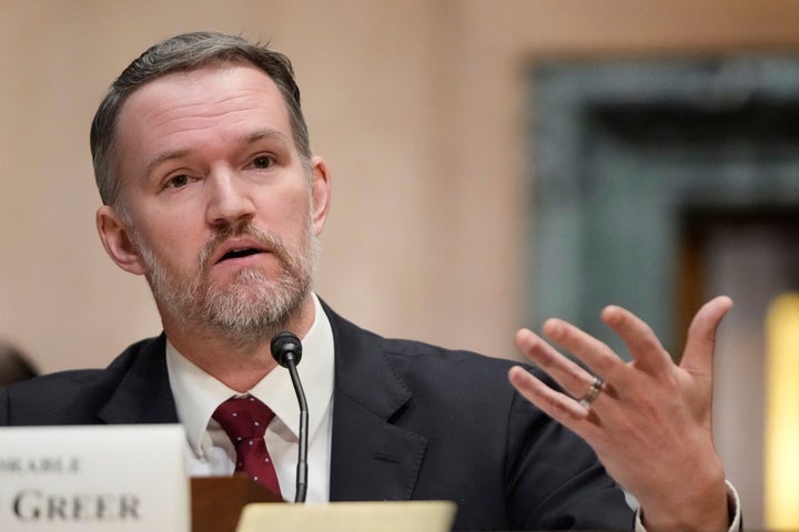Jamieson Greer testifying before a Senate panel on the trade war on Tuesday.