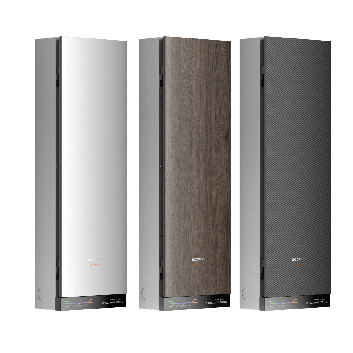 The batteries, inverter, and smart home panel can be wrapped in three different finishes — aluminum, walnut, and carbon fiber.