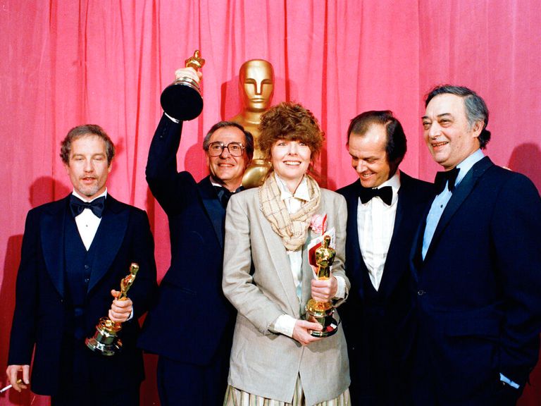 Diane Keaton (centre) wearing an Armani men's suit jacket at the 1978 Academy Awards. Pic: AP