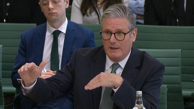 Screen grab of Prime Minister Keir Starmer appearing before the Liaison Committee in the House of Commons, London. Picture date: Tuesday April 8, 2025.