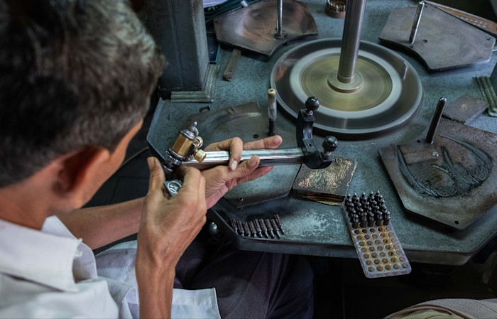 Workers at a diamond processing and polishing workshop in Surat, Gujarat