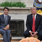 US President Donald Trump (R) and Canadian Prime Minister Justin Trudeau look on during their meeting at the White House in Washington, DC, on October 11, 2017 (Photo by JIM WATSON / AFP) (Photo by JIM WATSON/AFP via Getty Images)