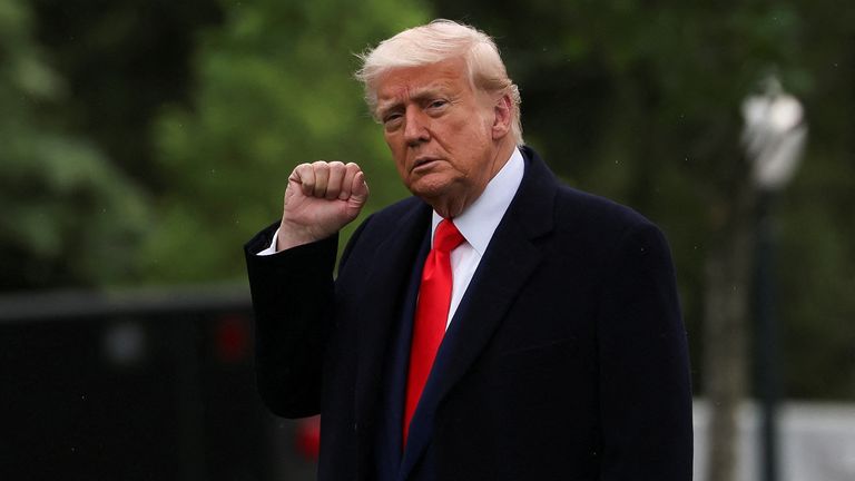 US President Donald Trump leaves the White House to attend his own meme coin gala.
Pic: Reuters/Evelyn Hockstein