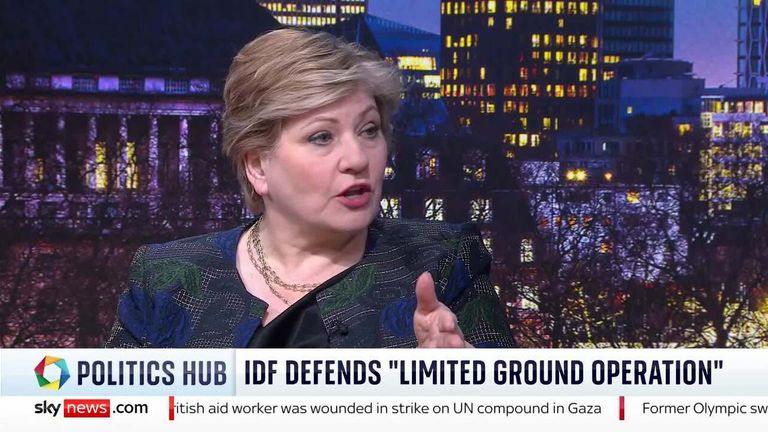 Dame Emily Thornberry MP shares her thoughts on Israel's military action in Gaza on Politics Hub with Sophy Ridge