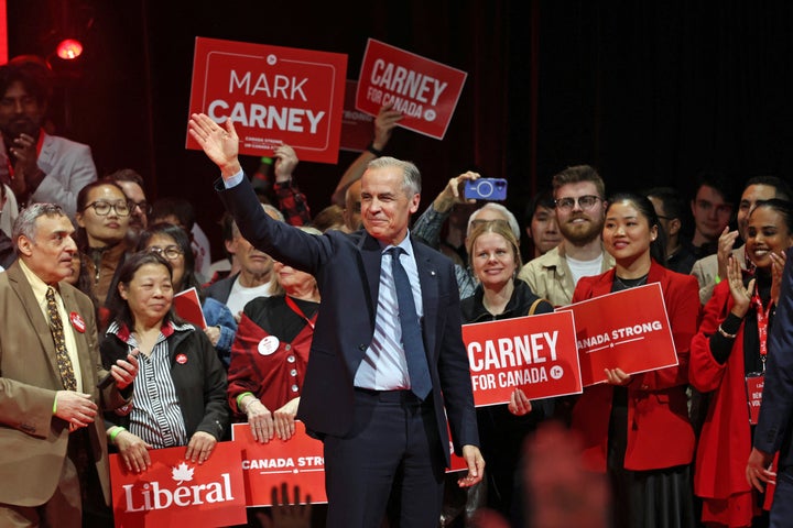 Canada's Prime Minister and Liberal Party leader Mark Carney waves to supporters at a victory party in Ottawa, Ontario on April 29, 2025.