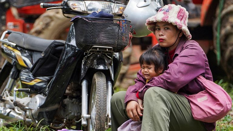 A woman and her daughter, in Banthey Empel district, near  the disputed Ta Moan Thom temple, in Cambodia. Pic: Reuters