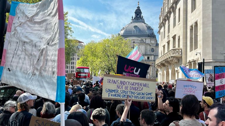 Protesters demonstrate in Westminster in support of the transgender community
