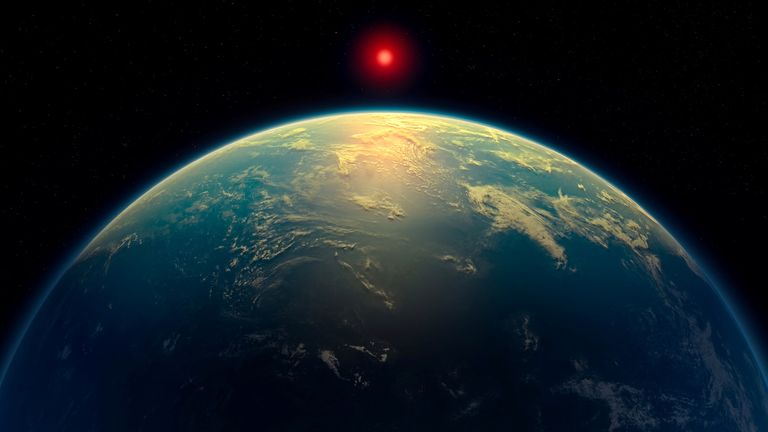 An illustration shows a hycean world which could what K2-18 b is. Pic: Reuters
