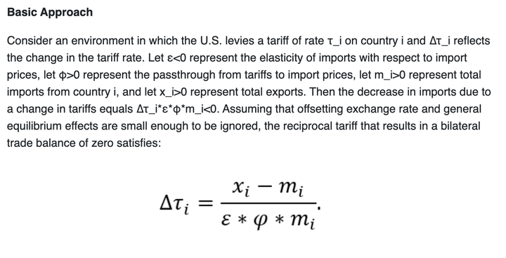 The U.S. Trade Representative's explanation of the "reciprocal" tariff formula.