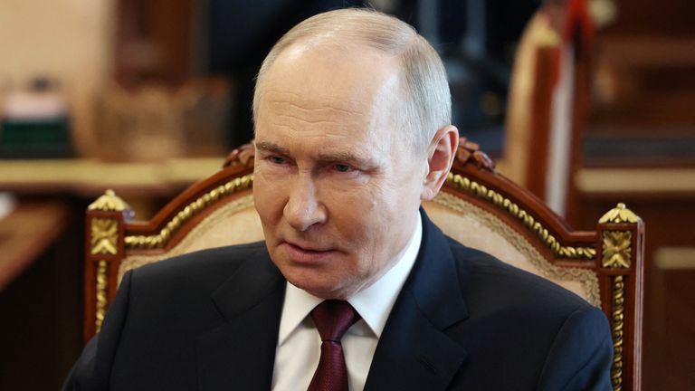 Chief of the General Staff of Russian Armed Forces Valery Gerasimov meets with Vladimir Putin in Moscow. Pic: Reuters