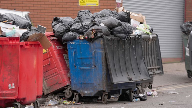 Uncollected refuse bags in the Sparkhill area of Birmingham.
Pic: PA