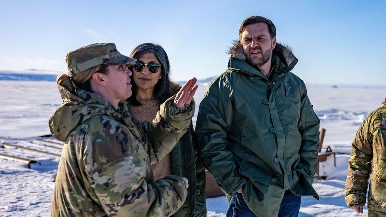 Vice President JD Vance and second lady Usha Vance tour the U.S. military's Pituffik Space Base in Greenland, Friday, March 28, 2025.  (Jim Watson/Pool via AP)