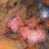 This image combines 678 separate images taken by NSF-DOE Vera C. Rubin Observatory in just over seven hours of observing time. Combining many images in this way clearly reveals otherwise faint or invisible details, such as the clouds of gas and dust that comprise the Trifid nebula (top right) and the Lagoon nebula, which are several thousand light-years away from Earth.