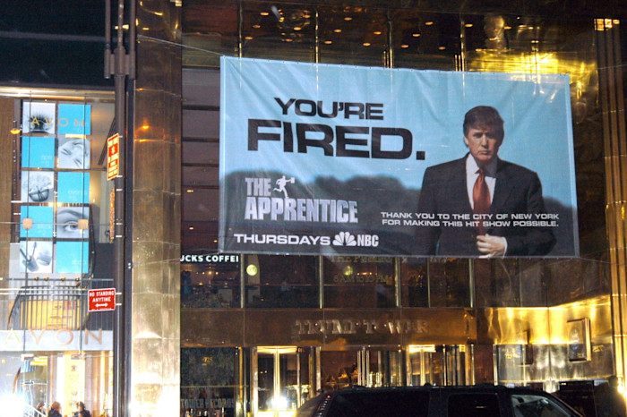 A sign for Trump’s ‘The Apprentice’ at Trump Tower in New York City