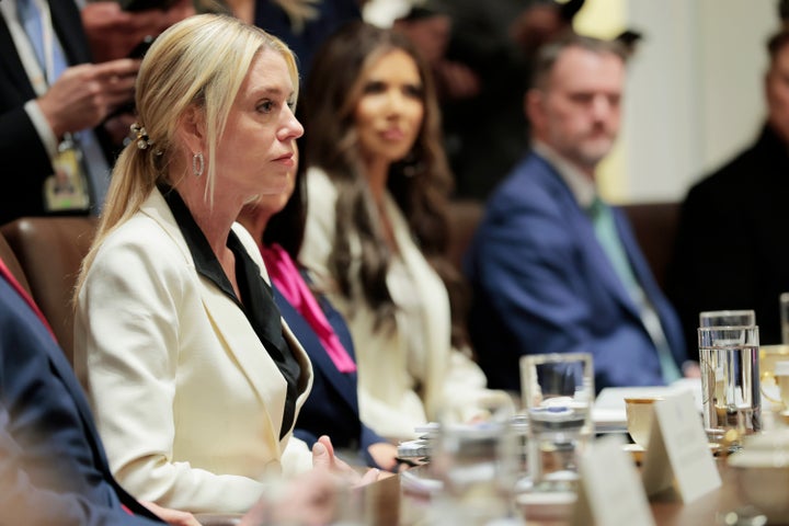 WASHINGTON, DC - APRIL 10: U.S. Attorney General Pam Bondi listens during a Cabinet meeting at the White House on April 10, 2025 in Washington, DC. (Photo by Anna Moneymaker/Getty Images)