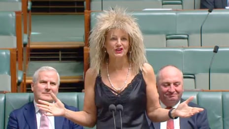 MP Sussan Ley dresses up as Tina Turner in parliament to raise money for cancer care – video