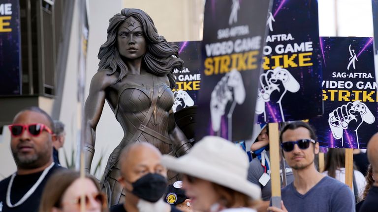 Demonstrators at the picket line outside Warner Bros. Studios oin August 2024. File pic: AP