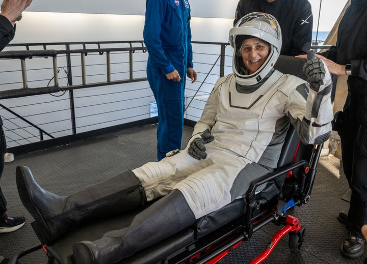 NASA astronaut Suni Williams is helped out of the SpaceX Dragon spacecraft after she and fellow NASA astronauts Nick Hague and Butch Wilmore, and Roscosmos cosmonaut Aleksandr Gorbunov, landed off Florida's coast on March 18.