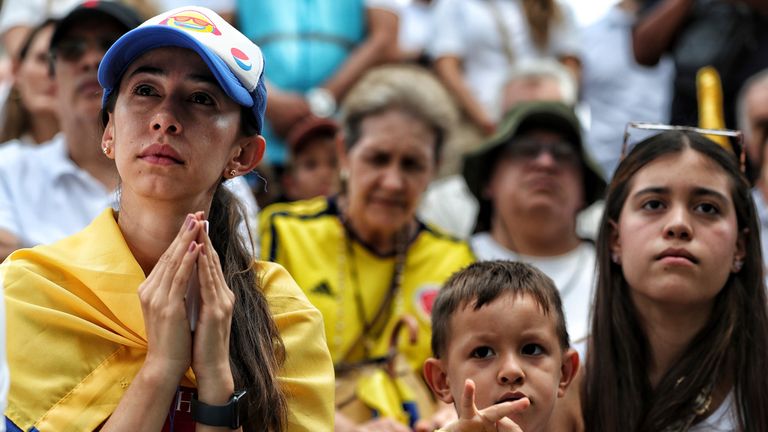 People gather to pray for Colombian Senator Miguel Uribe Turbay's 